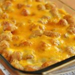 Dinner casserole with tater tots, ground turkey and cheese.