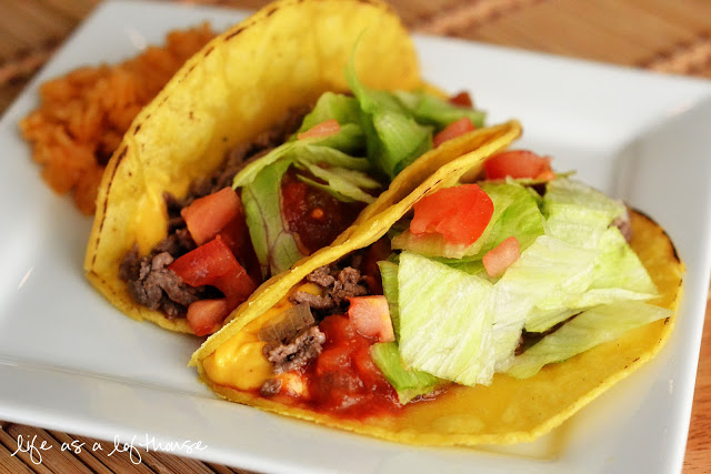 Dad's tacos are ground beef, onion and cheese whiz wrapped up in a crunchy corn tortilla. Life-in-the-Lofthouse.com