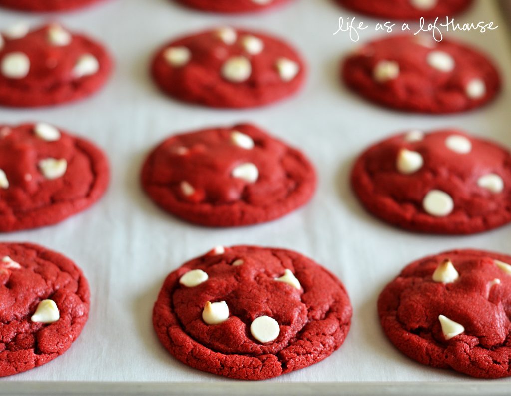 Delicious and soft red velvet cookies filled with white chocolate chips. Life-in-the-Lofthouse.com