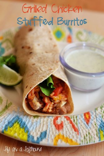 Grilled Chicken Stuffed Burritos and Creamy Cilantro-Ranch Dressing