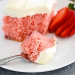 A sweet strawberry cake filled with fresh strawberries and topped with cream cheese frosting. Life-in-the-Lofthouse.com