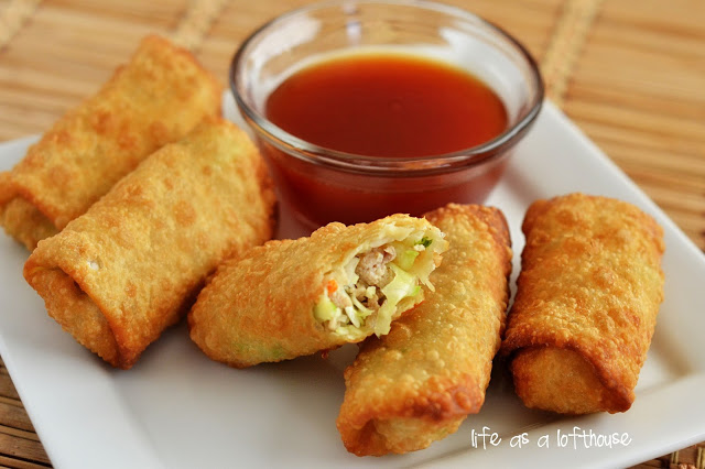 Crispy Chicken Egg Rolls with a homemade sweet and sour sauce. 