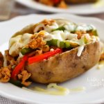 Baked Potatoes topped with a chicken cheesesteak filling. Life-in-the-Lofthouse.com