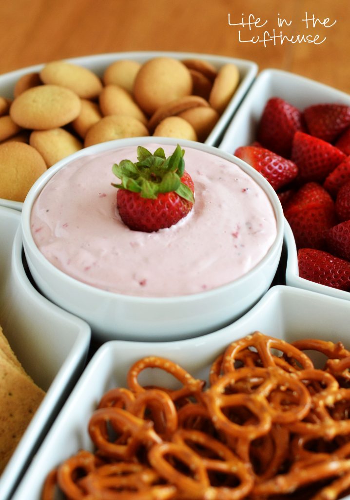 Skinny Strawberry Cheesecake Dip is a delicious dessert appetizer that is low fat and full of strawberry and cheesecake flavor. Life-in-the-Lofthouse.com