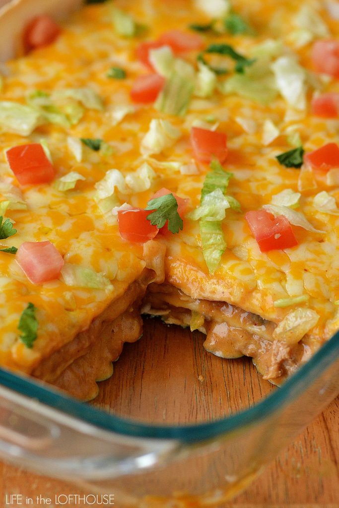 Mexican Tortilla Stack is filled with ground turkey, green chilies, enchilada sauce and loads of cheese, stacked between flour tortillas. Life-in-the-Lofthouse.com