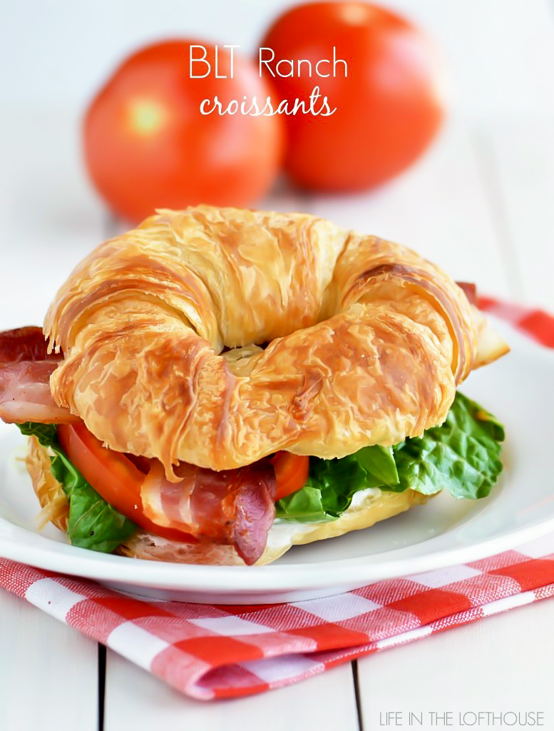 BLT Ranch Croissants are bacon, lettuce and tomato sandwiches made on a croissant with ranch dressing. 