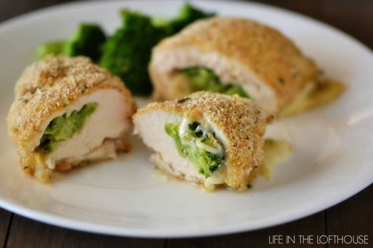 Baked and seasoned chicken breasts with cheese and broccoli stuffed inside. Life-in-the-Lofthouse.com
