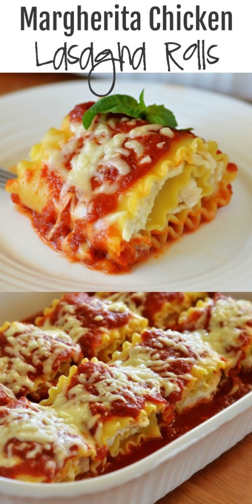 Margherita chicken lasagna rolls have everything you find in traditional lasagna- noodles, cheese, marinara and chicken. Life-in-the-Lofthouse.com