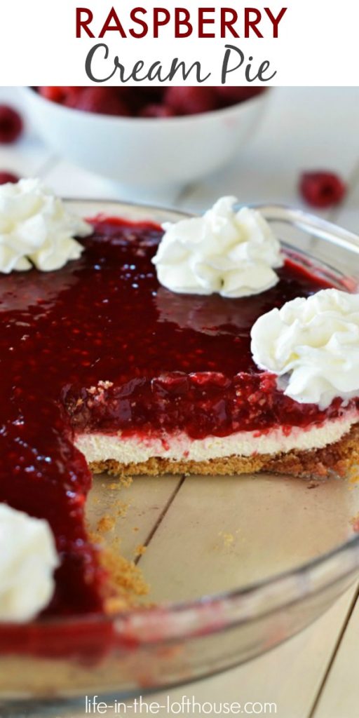 This raspberry cream pie has a buttery graham cracker crust, a cheesecake center and a delicious raspberry filling on top. Life-in-the-Lofthouse.com