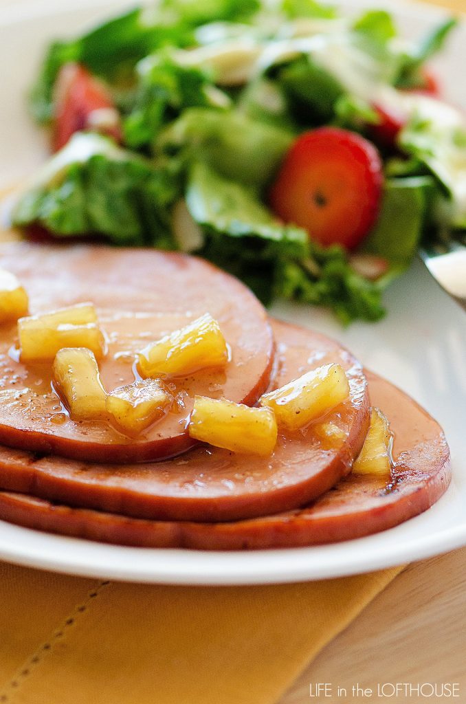 This slow cooked ham is full of flavor from the pineapple, ginger, maple syrup and cloves. Life-in-the-Lofthouse.com