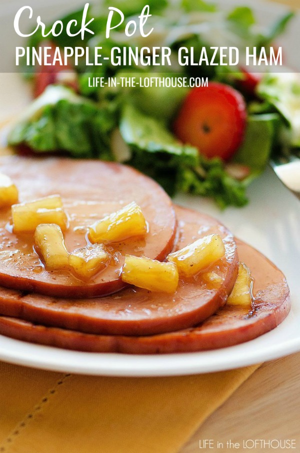 This slow cooked ham is full of flavor from the pineapple, ginger, maple syrup and cloves. Life-in-the-Lofthouse.com