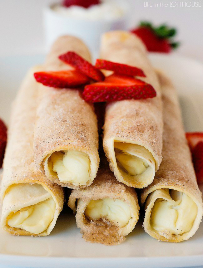 Cheesecake Taquitos have a silky-smooth cheesecake filling wrapped inside a crispy flour tortilla that's been rolled in cinnamon and sugar. Life-in-the-Lofthouse.com