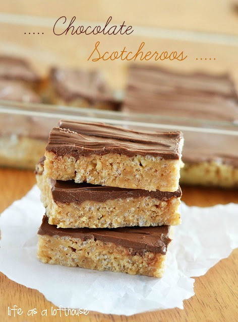Chocolate Scotcheroos are a delicious peanut butter rice Krispie treat topped with a chocolate-butterscotch topping. Life-in-the-Lofthouse.com