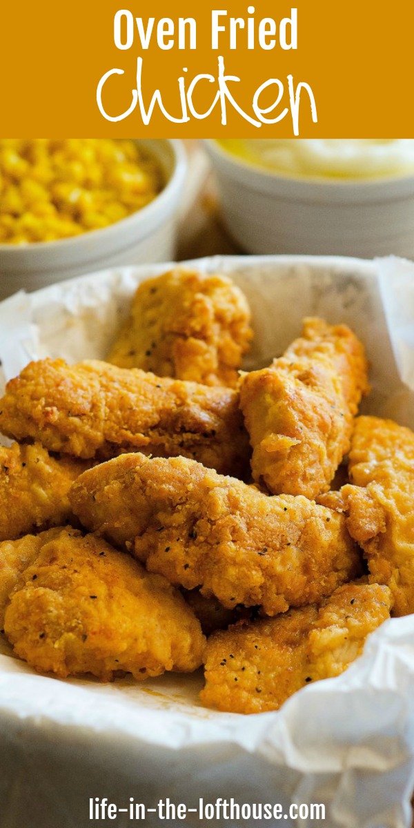 Oven fried chicken is crispy on the outside and tender on the inside and doesn't require any deep-frying. Life-in-the-Lofthouse.com