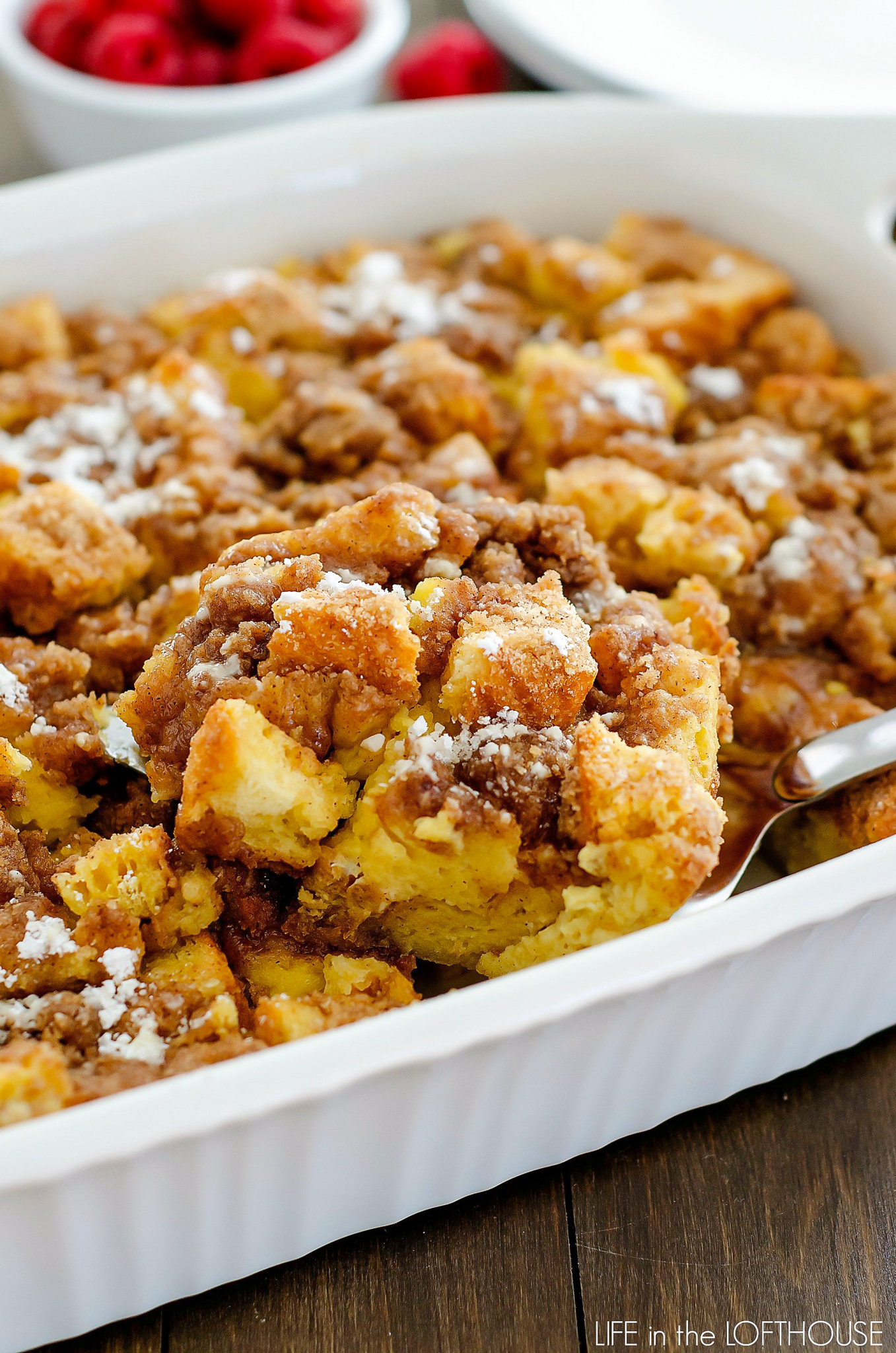 French toast bake is not your traditional french toast, it's all baked up in one casserole dish but still full of that cinnamon flavor. Life-in-the-Lofthouse.com