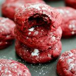 Red Velvet Crinkle Cookies are soft cookies with red velvet flavor.