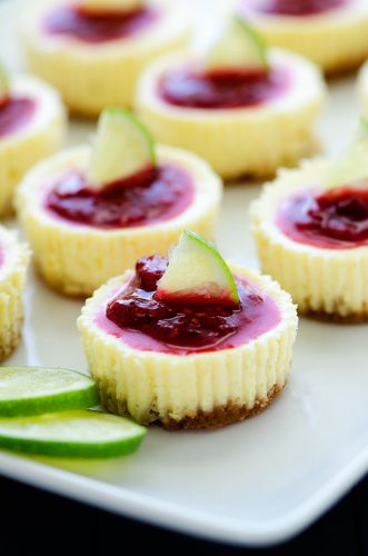 Mini Lime Cheesecakes with Raspberry Sauce