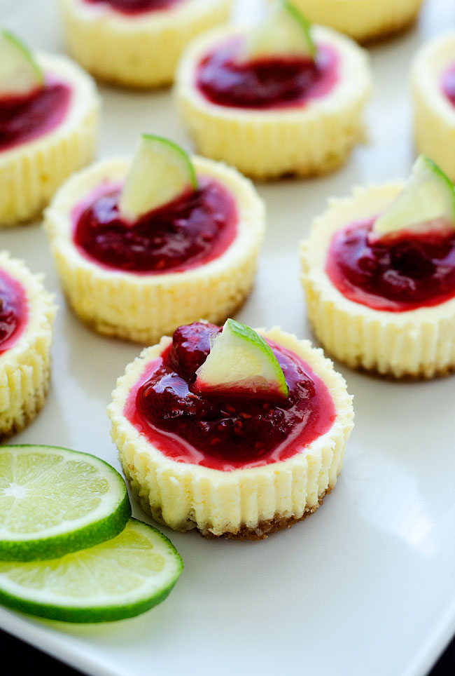 Mini cheesecakes full of lime flavor and topped with a delicious raspberry sauce. Life-in-the-Lofthouse.com