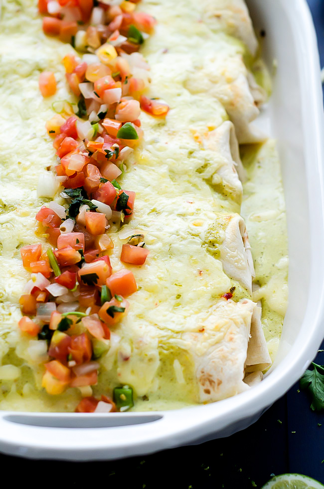 Flavor-packed burritos loaded with shredded chicken, rice and beans then smothered in a delicious salsa verde dressing. Life-in-the-Lofthouse.com