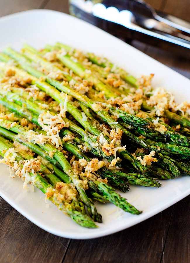Roasted asparagus with a delicious dijon mixture, bread crumbs and cheese. Life-in-the-Lofthouse.com