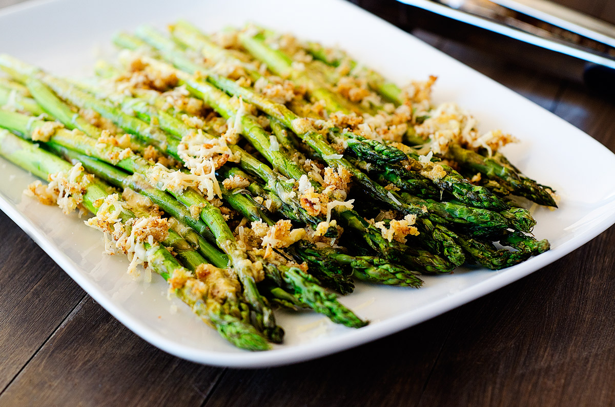 Roasted Asparagus with Dijon mustard, breadcrumbs and Parmesan cheese. 