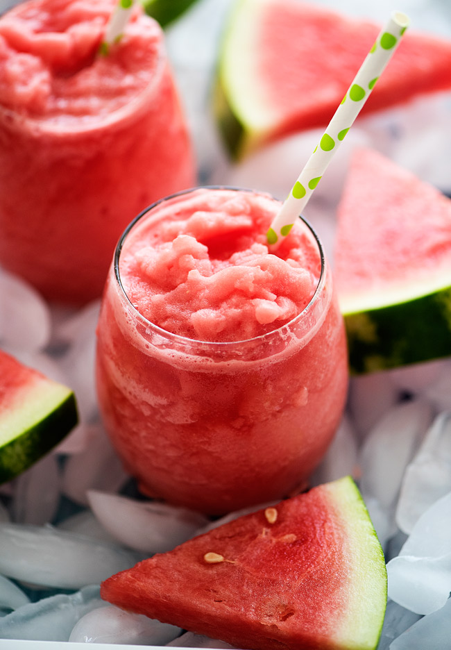 A refreshing watermelon lemonade slushie made with only two ingredients. Life-in-the-Lofthouse.com