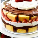 Strawberry Chocolate pound cake trifle has layers of pound cake, chocolate, whipped cream and loads of strawberries. Life-in-the-Lofthouse.com