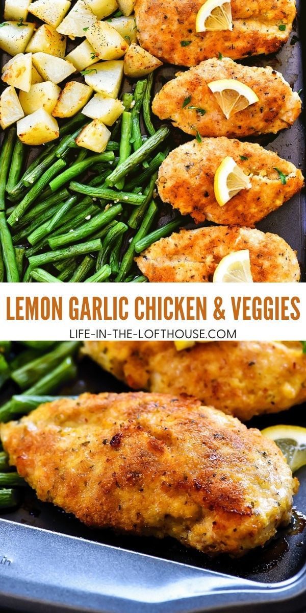 Crispy Chicken and veggies with lemon and garlic flavor all cooked on one pan. Life-in-the-Lofthouse.com