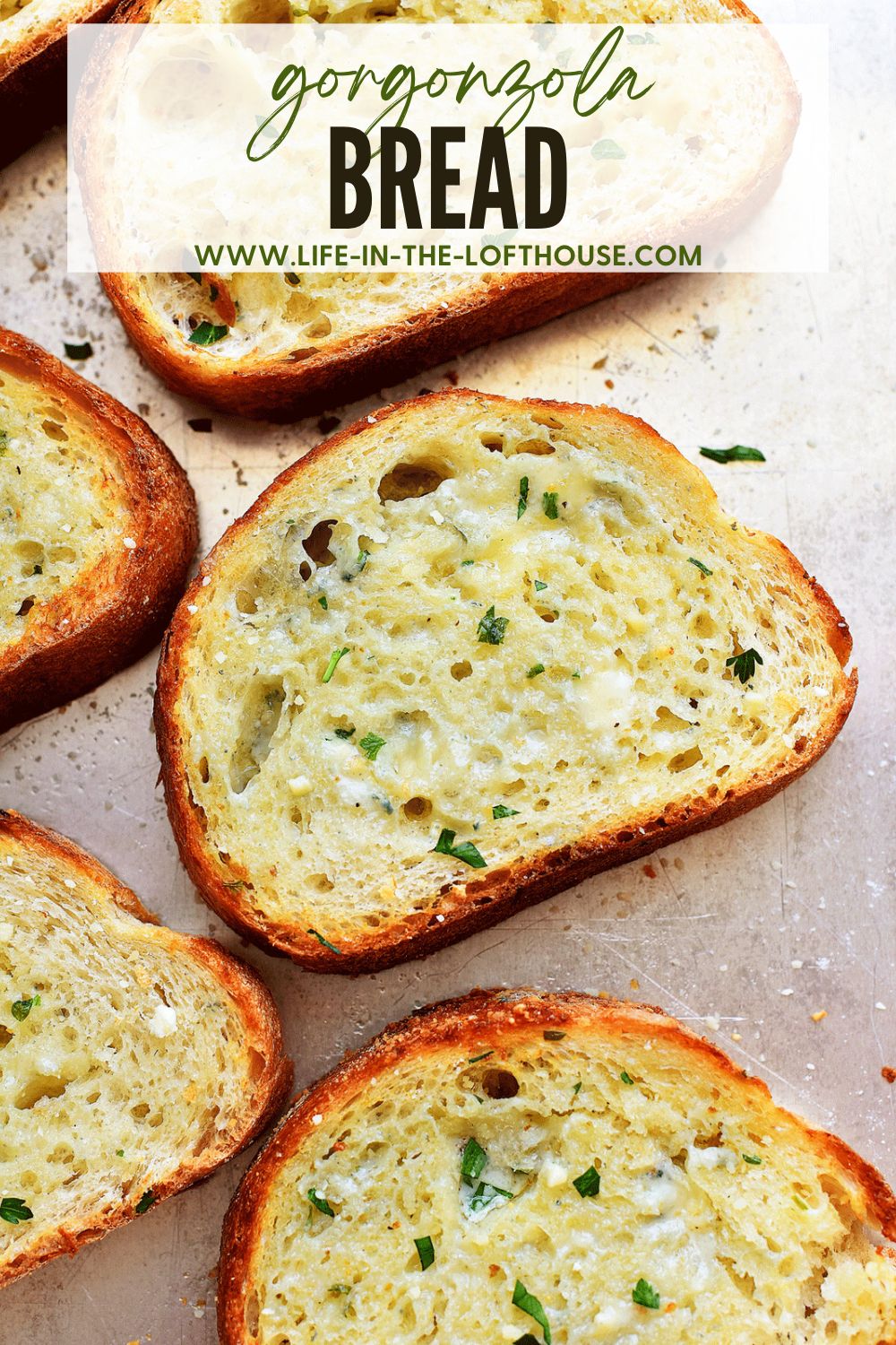 French bread baked with butter, garlic and Gorgonzola cheese. Life-in-the-Lofthouse.com