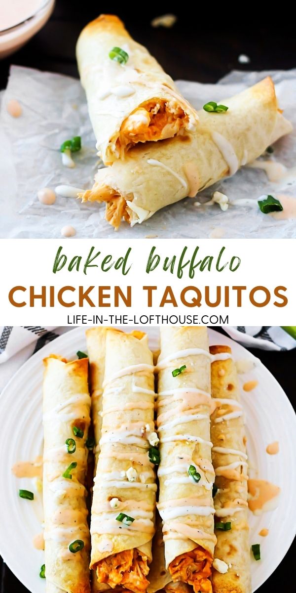 These Baked Buffalo Chicken Taquitos are filled with shredded chicken, cream cheese, ranch dressing, wing sauce and sharp cheese. Life-in-the-Lofthouse.com