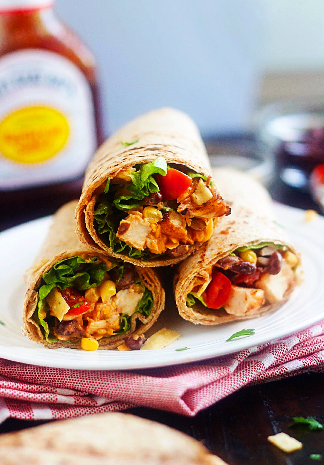 BBQ Chicken Salad Wraps are loaded with chicken, black beans, corn, tomatoes and cheese. Life-in-the-Lofthouse.com