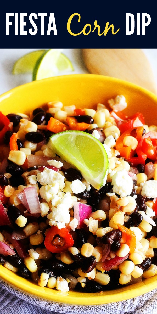 Fiesta Corn Dip is a refreshing dip full of black beans, corn, onion and feta cheese with hints of fresh lime. Life-in-the-Lofthouse.com