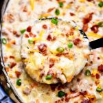 Bacon Cheeseburger soup is slow cooked soup loaded with potatoes, ground beef, cheese and bacon. Life-in-the-Lofthouse.com