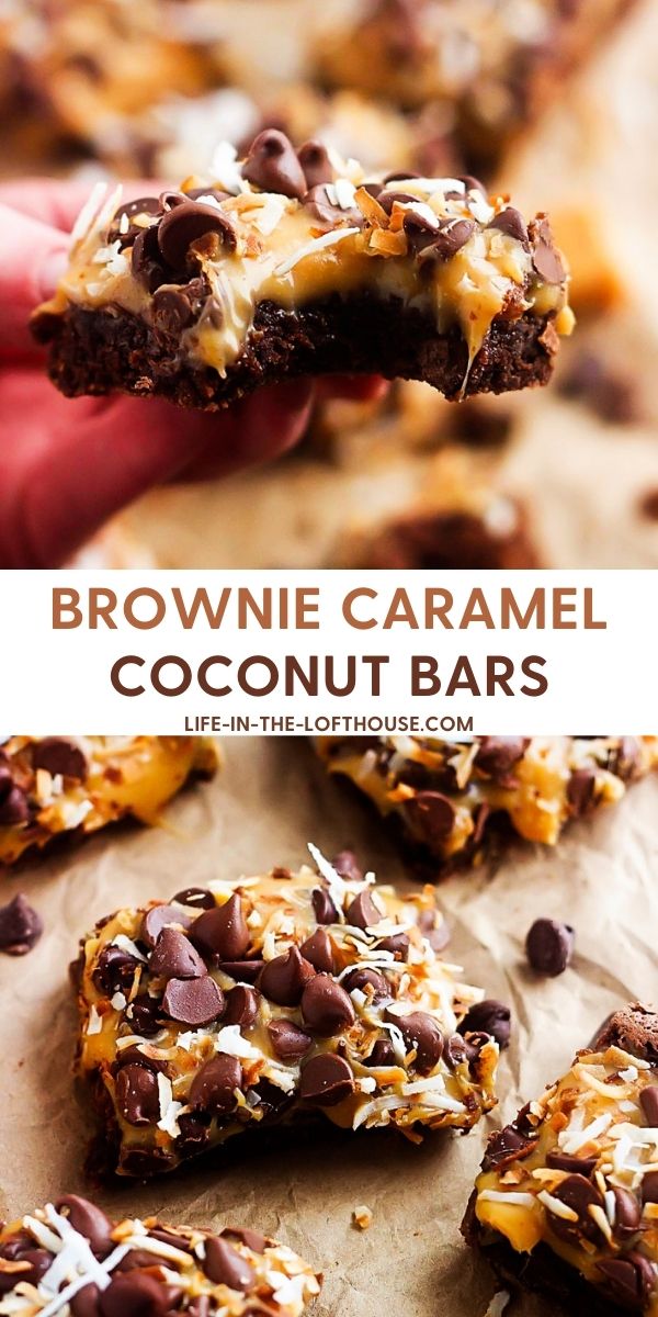 Brownie Caramel Coconut Bars are rich and decadent brownies loaded with chocolate chips, melted caramel and toasted coconut. Life-in-the-Lofthouse.com