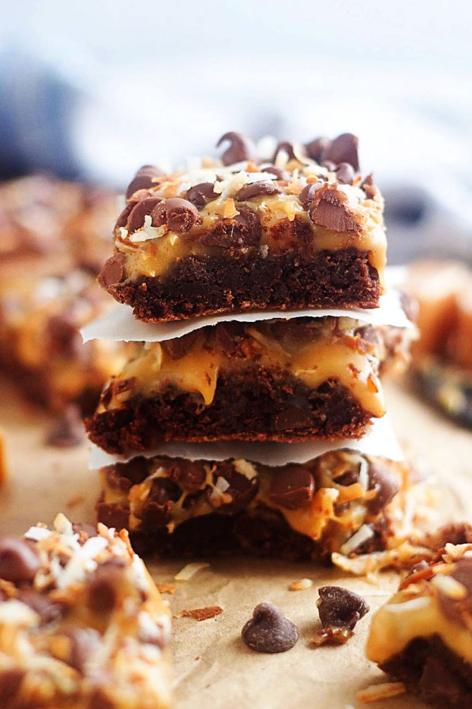Brownie Caramel Bars with Coconut