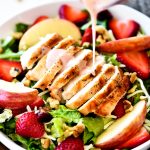 The Best Strawberry Chicken Salad is a refreshing salad full of grilled chicken, strawberries, sliced apples, mozzarella cheese and more. Life-in-the-Lofthouse.com