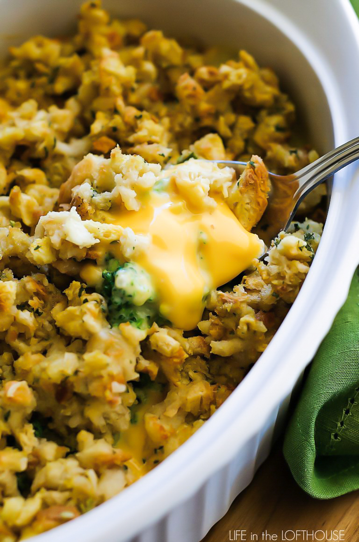 Stuffing Casserole with broccoli and cheese