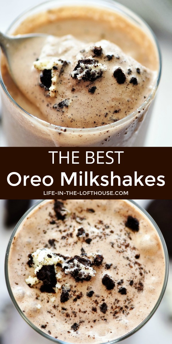 Oreo Milkshakes are a classic treat made with vanilla ice cream, Oreo cookies and hot fudge. Life-in-the-Lofthouse.com