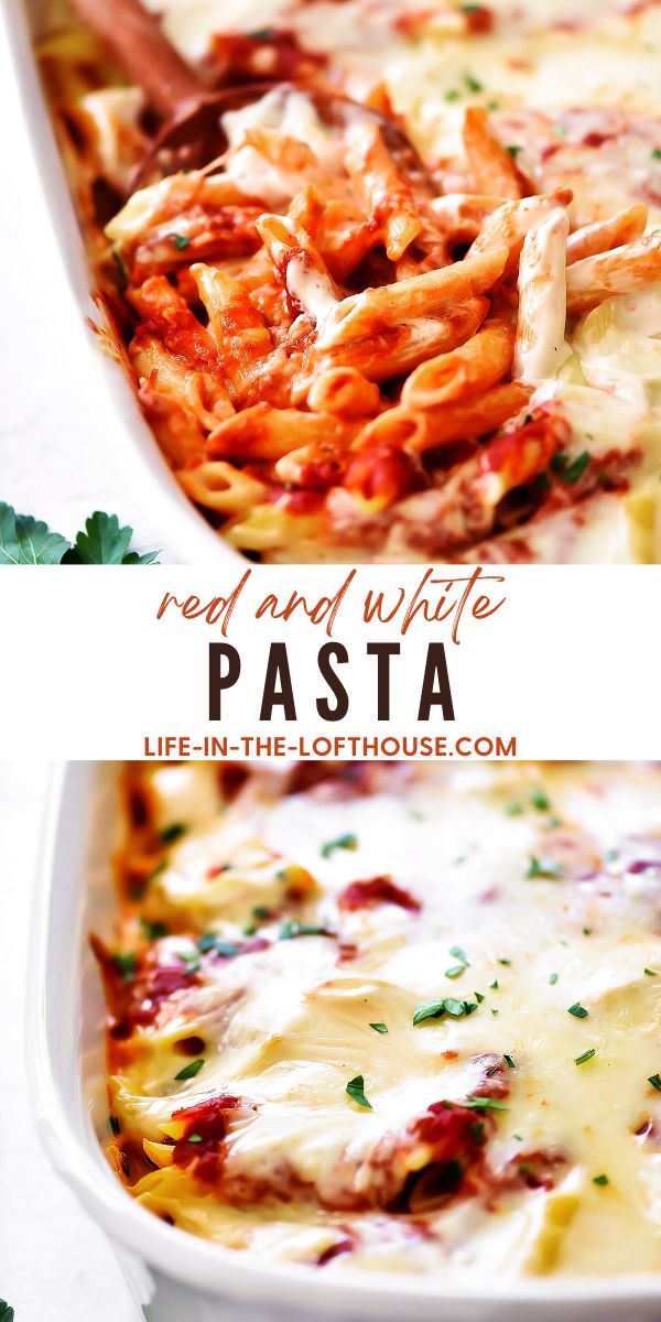 Red and White pasta is a delicious combination of Alfredo and spaghetti sauce with Penne noodles and lots of Mozzarella cheese. Life-in-the-Lofthouse.com