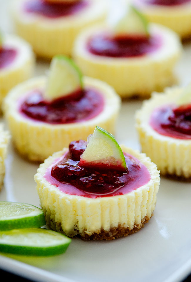 Lime Cheesecakes with Raspberry Sauce 