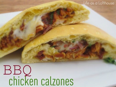 BBQ Chicken Calzones are filled with barbecue chicken, bacon, red onion, cilantro and Mozzarella cheese. Life-in-the-Lofthouse.com