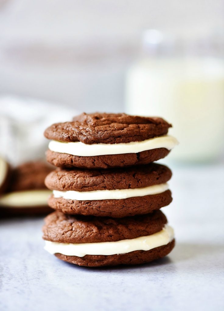 Homemade Oreo Cookies are soft and delicious chocolate cookies with a sweet cream cheese filling!