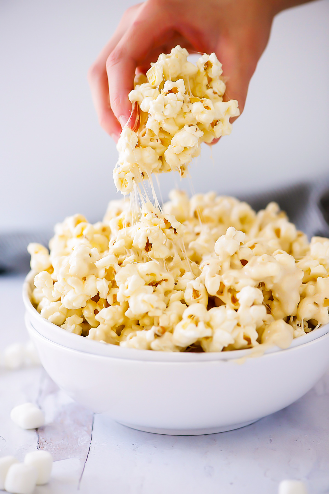 Popcorn smothered in a marshmallow mixture.