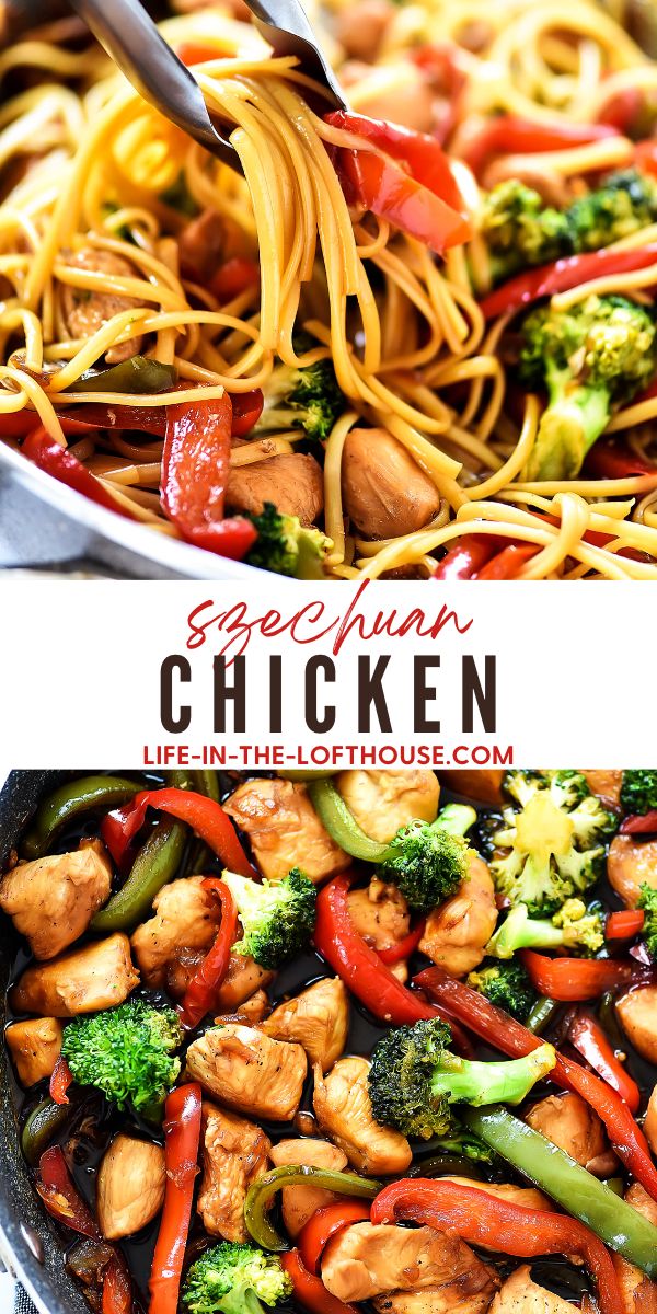 This Szechuan Chicken recipe is filled with veggies, linguine noodles and grilled chicken covered in a delicious teriyaki gourmet sauce.