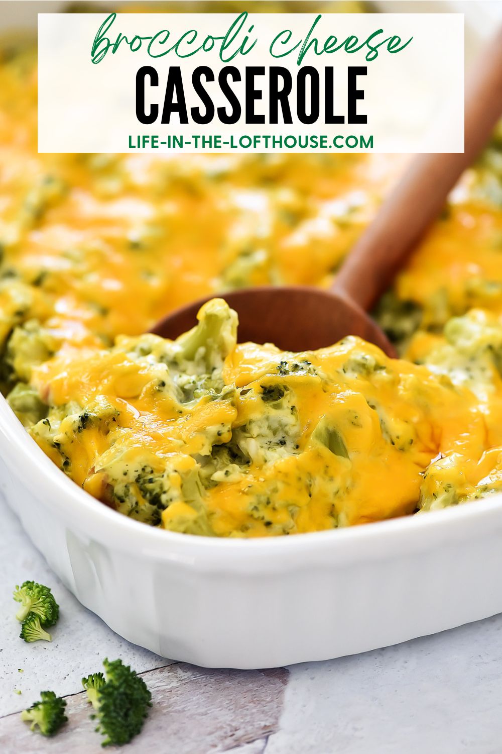 Cheddar cheese, broccoli florets, and homemade condensed cream of chicken soup all come together to create this creamy Broccoli Cheese Casserole.
