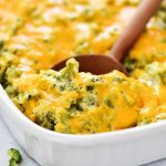 Cheddar cheese, broccoli florets, and homemade condensed cream of chicken soup all come together to create this creamy Broccoli Cheese Casserole.