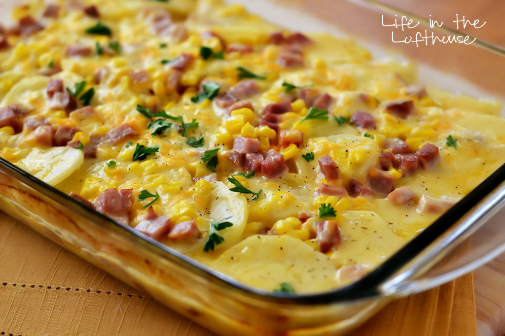 Scalloped Potatoes with Ham and Corn 