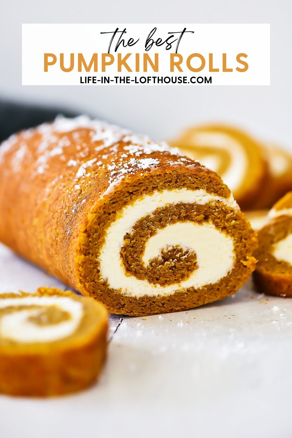 Soft pumpkin cake rolled up and filled with a creamy cream cheese filling. Life-in-the-Lofthouse.com