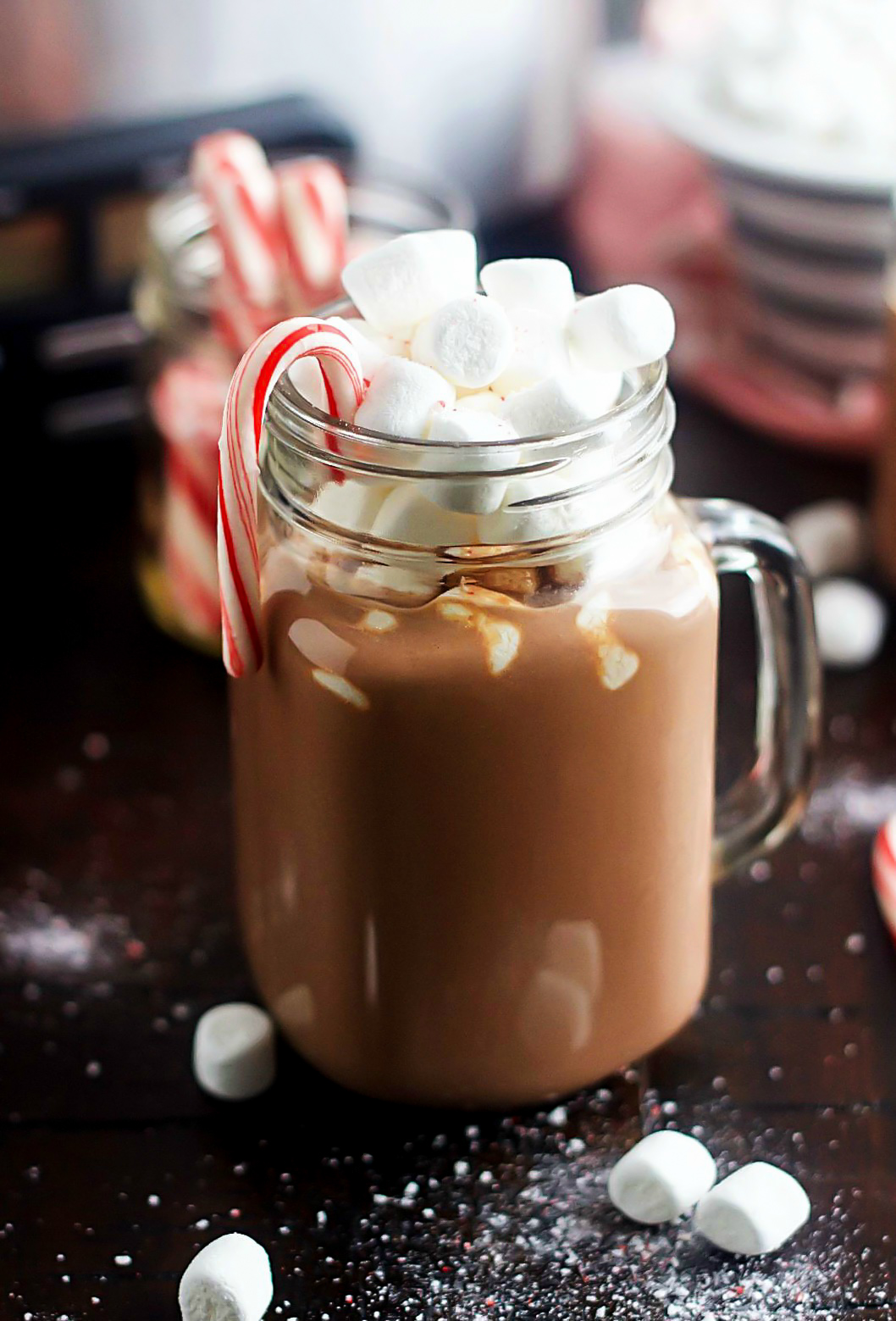 Peppermint Hot Chocolate is a warm, delicious hot chocolate made in a slow cooker and full of peppermint flavor. Life-in-the-Lofthouse.com