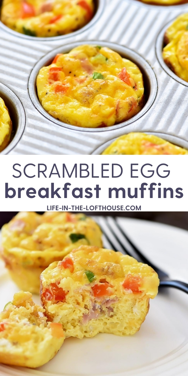 Scrambled Egg Breakfast Muffins are egg muffins filled with ham, green onion cheese and bell pepper. Life-in-the-Lofthouse.com